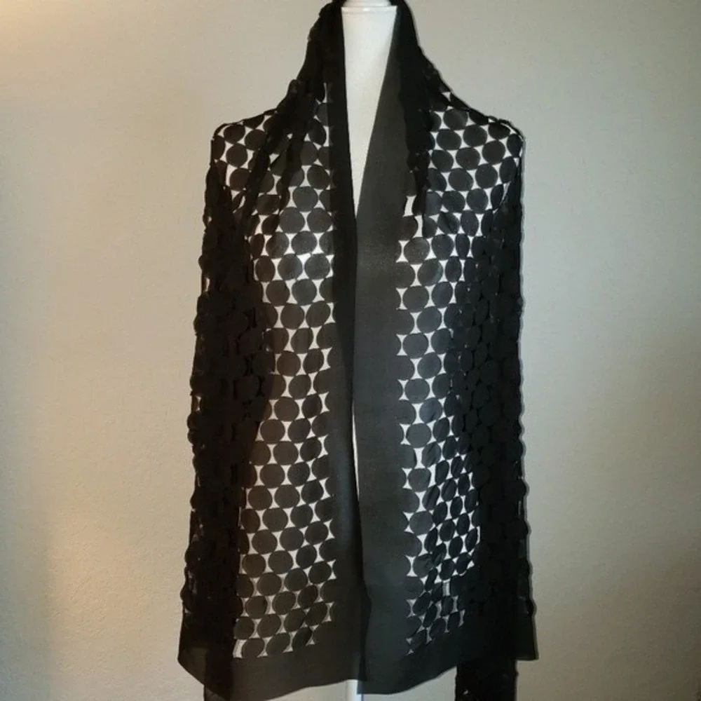 Black Circle Pattern Shawl Wrap‎ Lightweight Evening Occasion - Picture 4 of 10